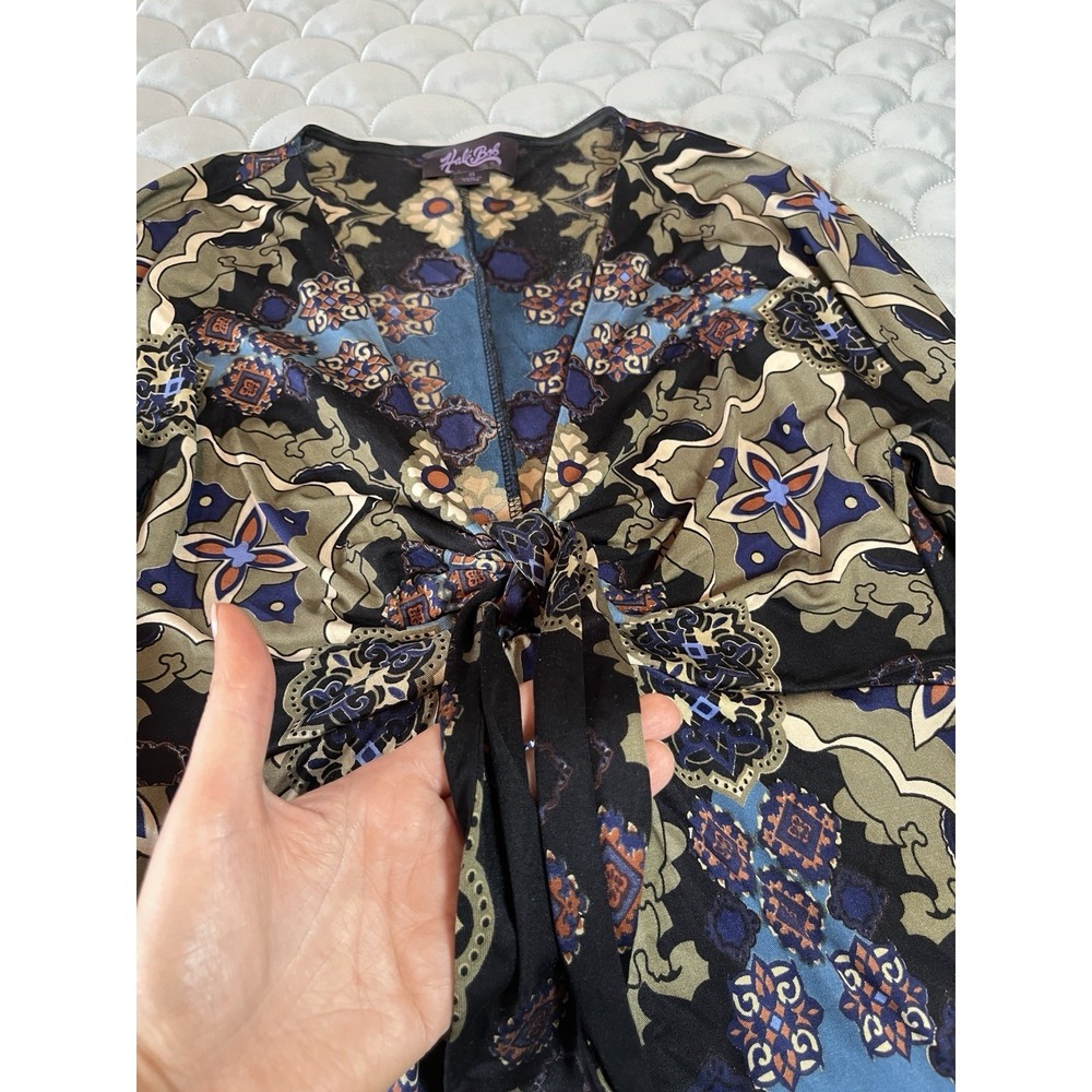 Vtg Hale Bob Silk Blend Tunic Top Sz S Boho Y2K Babydoll Front Tie Floral - Picture 3 of 9